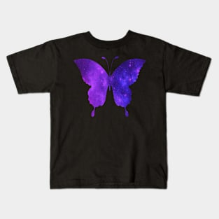 Blue and Purple Ombre Galaxy Butterfly Kids T-Shirt